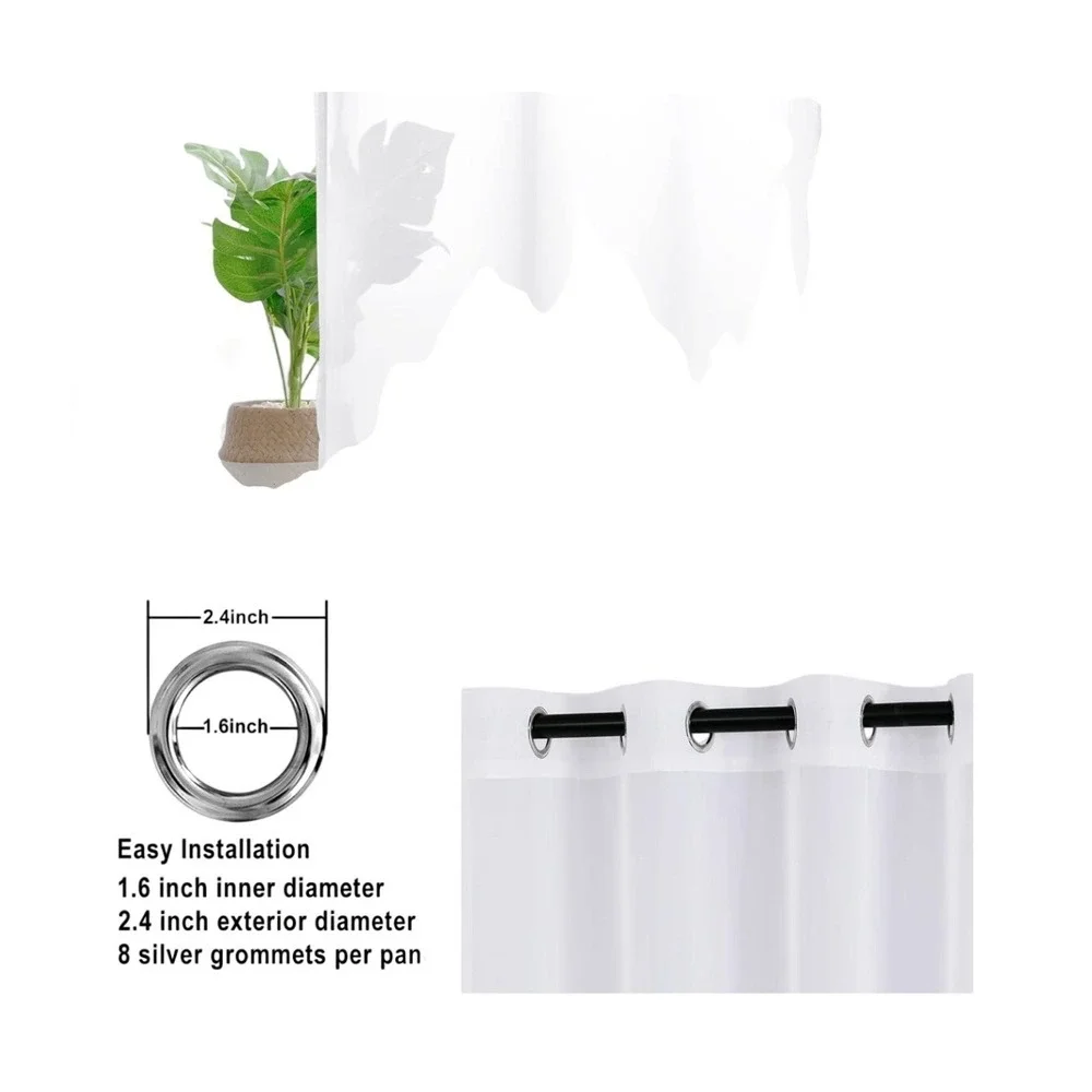 Hiasan White Sheer Curtains 52‎ x 102 Grommet Top Set of 2 Panels
